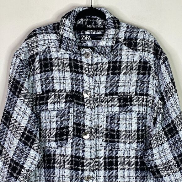 Zara Structured Frayed Tweed Button Front Overshirt Women's Size Medium - Picture 4 of 8